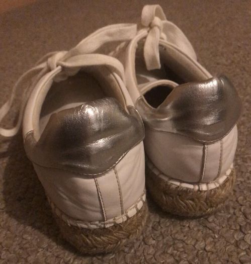 Kurt Geiger ladies flat white laced espadrilles Size 5