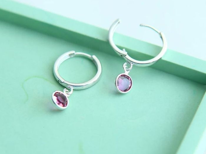 Sterling silver mini hoops with birthstone dark red crystal NEW
