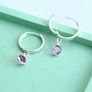 Sterling silver mini hoops with birthstone dark red crystal NEW Image 2
