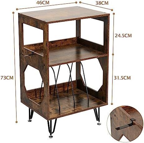Rustic Record Player Stand, End Table with Record Storage, Vinyl Record Storage Cabinet Holder with Metal Legs, Turntable Stand Record Player Cabinet for Living Room, Bedroom, Holds 160 Albums