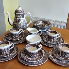 Vintage Royal Tudor Ware 'Coaching Taverns 1828' Tea/Coffee Set in brown and white