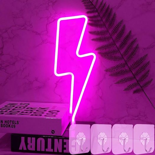 NEW SALE | LED Lightning Bolt Neon Light Neon Wall Signs for Bedroom Pink Lightning LED Neon Light Sign Wall Lamp Battery/USB Powered