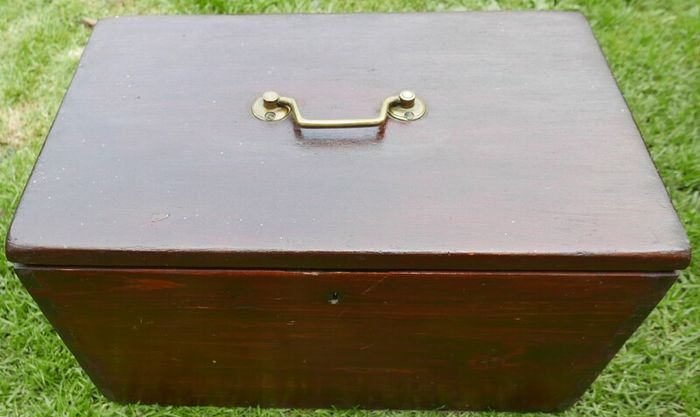 Vintage Wooden Box with Brass Handle and Key 16"x!0"x10"