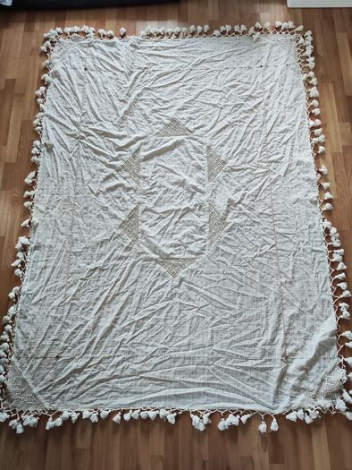table cover cloth bed throw tapestry Beige white Bohemian Wall Hanging, Hippie Tapestry with Lace Design, Psychedelic Hippie Wall Decoration Ceiling for Bedroom Dorm 200 x 150 cm craft hand made