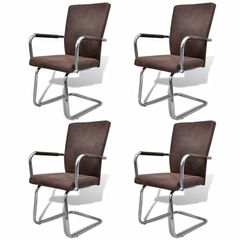 Cantilever Dining Chairs 4 pcs Brown Faux Leather