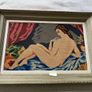 Vintage  Tapestry Bedroom Wall Hanging Floral Decor framed  in a nice moulded grey frame . Image 4