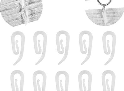 White Plastic Curtain Hooks for Door Curtain,Window Curtain,Curtain Header Tape Drapery Hooks 100 Pack 2.8x1.2cm