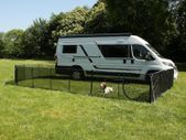 Mobile dog fence, outdoor enclosure for camping and garden, infinitely expandable