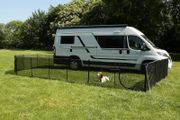 Mobile dog fence, outdoor enclosure for camping and garden, infinitely expandable
