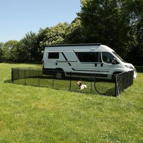 Mobile dog fence, outdoor enclosure for camping and garden, infinitely expandable
