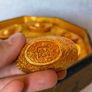 Vintage Chinese Octagonal Lacquered Box with Gilt-Bronze Sycee Ingots And Zodiac Coin Image 5