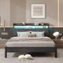 Charging Station,LED Lights, 150x200 cm Heavy Duty Metal Platform Bed Kingsize Image 7
