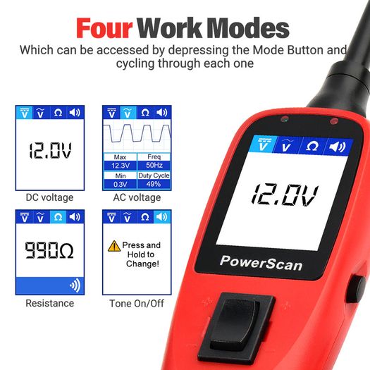 PowerScan Auto Electrical Circuit AVOmeter Tester Automotive System Diagnostic Tool Circuit Probe Kit 12V/24V
