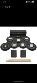 Roll Up Electronic Drum Pad Set w/Sticks & Foot Pedals, Rechargeable MIDI Drum
