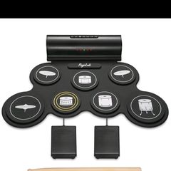 Roll Up Electronic Drum Pad Set w/Sticks & Foot Pedals, Rechargeable MIDI Drum