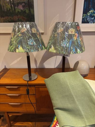 2 Table Lamps with brand new lamp shades ( &K Amsterdam ) and Free IKEA DYTAG green throw