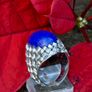 Vintage 1970s Large Lapis Lazuli 18ct White Gold Ring Image 5