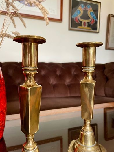 Pair Gun Barrel Deco Era Brass Candlesticks Early 20th Century