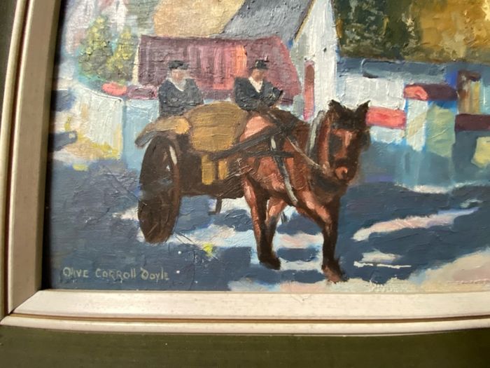 Title: Vintage Irish Village Oil Painting by Olive Carroll Doyle Framed
