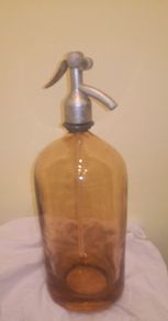 Rare pink glass 2 litre heavy soda bottle