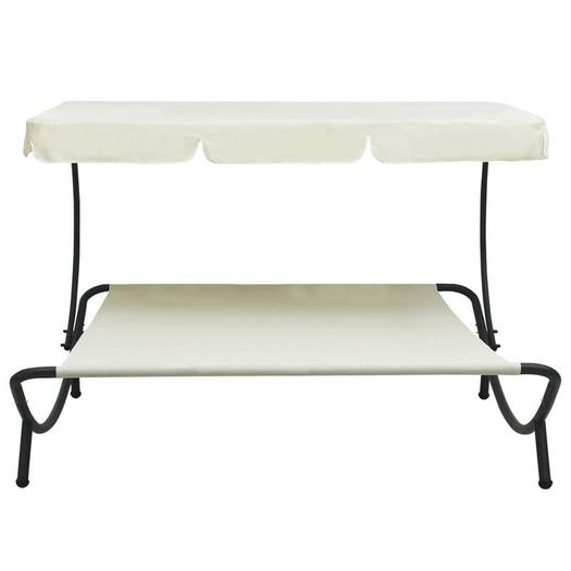 Outdoor Lounge Bed with Canopy Cream White