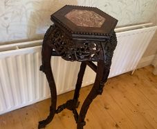 Antique Carved Oriental Plant / Lamp Table with Marble Top