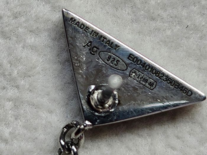 Prada Triangle Sterling Silver Chain Drop Earrings