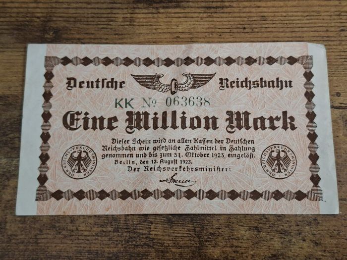 German Empire, 1 Million Mark Note 1923, Deutsche Reichsbahn, circulated - free standard postage
