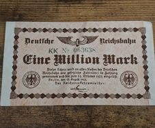 German Empire, 1 Million Mark Note 1923, Deutsche Reichsbahn, circulated - free standard postage