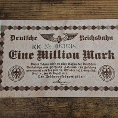 German Empire, 1 Million Mark Note 1923, Deutsche Reichsbahn, circulated - free standard postage