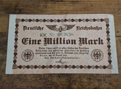 German Empire, 1 Million Mark Note 1923, Deutsche Reichsbahn, circulated - free standard postage