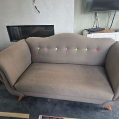 Two matching grey fabric sofas for sale.