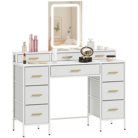 Multi-Storage Elegant Dressing Table, with LED Mirror - White