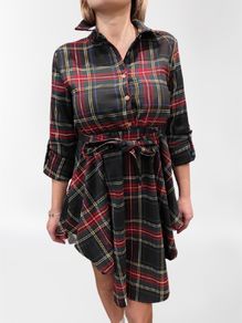 Shirt dress with a tartan collar