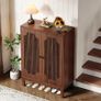Walnut Shoe Cabinet with Slat Doors 5-Tier Shoe Cabinet with Adjustable Shelves 20 Pairs Image 5
