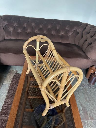 Vintage Mid Century Bamboo Magazine Rack with Heart Motifs