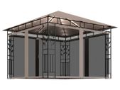 Gazebo with Mosquito Net and String Lights 3x3x2.73 m Taupe 180 g/m Sq