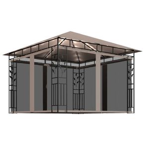 Gazebo with Mosquito Net and String Lights 3x3x2.73 m Taupe 180 g/m Sq