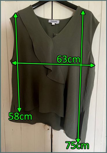 GERARD Ladies Asymmetrical Khaki Frill Vest/Top. BNwOT.