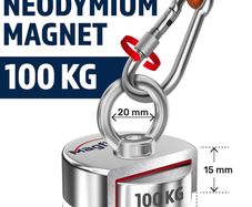 Magnet Fishing Kit - 100 KG (220lb) - With Rope (20M), Carabiner, Gloves, Threadlocker