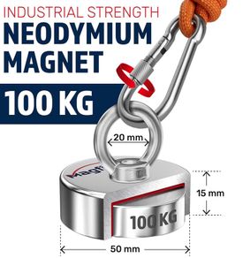 Magnet Fishing Kit - 100 KG (220lb) - With Rope (20M), Carabiner, Gloves, Threadlocker