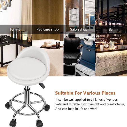 NEW SALE | PU Leather Round Rolling Stool with Foot Rest Height Adjustable Swivel Drafting Work SPA Task Chair with Wheels