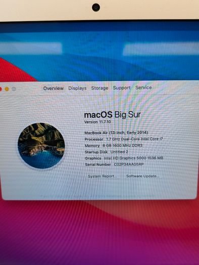 Apple Macbook Air (13"/ Early 2014) 1.7 GHz Intel Core i7 8GB RAM 256GB SSD macOS Big Sur Battery Cycle: 543