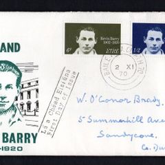 1970 Ireland 50th Anniversary of the Death of Kevin Barry Commemorative Stamp Illustrated Addressed First Day Cover (FDC) with Baile Atha Cliath (Dublin) steele cancel