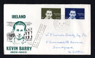 1970 Ireland 50th Anniversary of the Death of Kevin Barry Commemorative Stamp Illustrated Addressed First Day Cover (FDC) with Baile Atha Cliath (Dublin) steele cancel