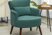 Modern armchair, Padded accent chair with lumbar cushion, Rubberwood legs, Dark green