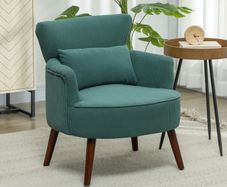 Modern armchair, Padded accent chair with lumbar cushion, Rubberwood legs, Dark green