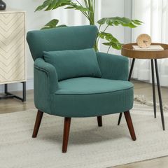 Modern armchair, Padded accent chair with lumbar cushion, Rubberwood legs, Dark green