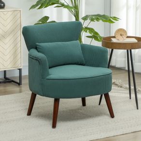 Modern armchair, Padded accent chair with lumbar cushion, Rubberwood legs, Dark green