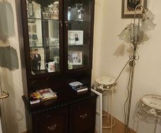 Dining room, Table, lamp and shelving unit